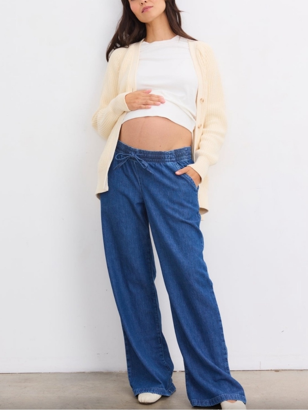 Hatch Wide Leg Drawstring Jeans in Denim Blue